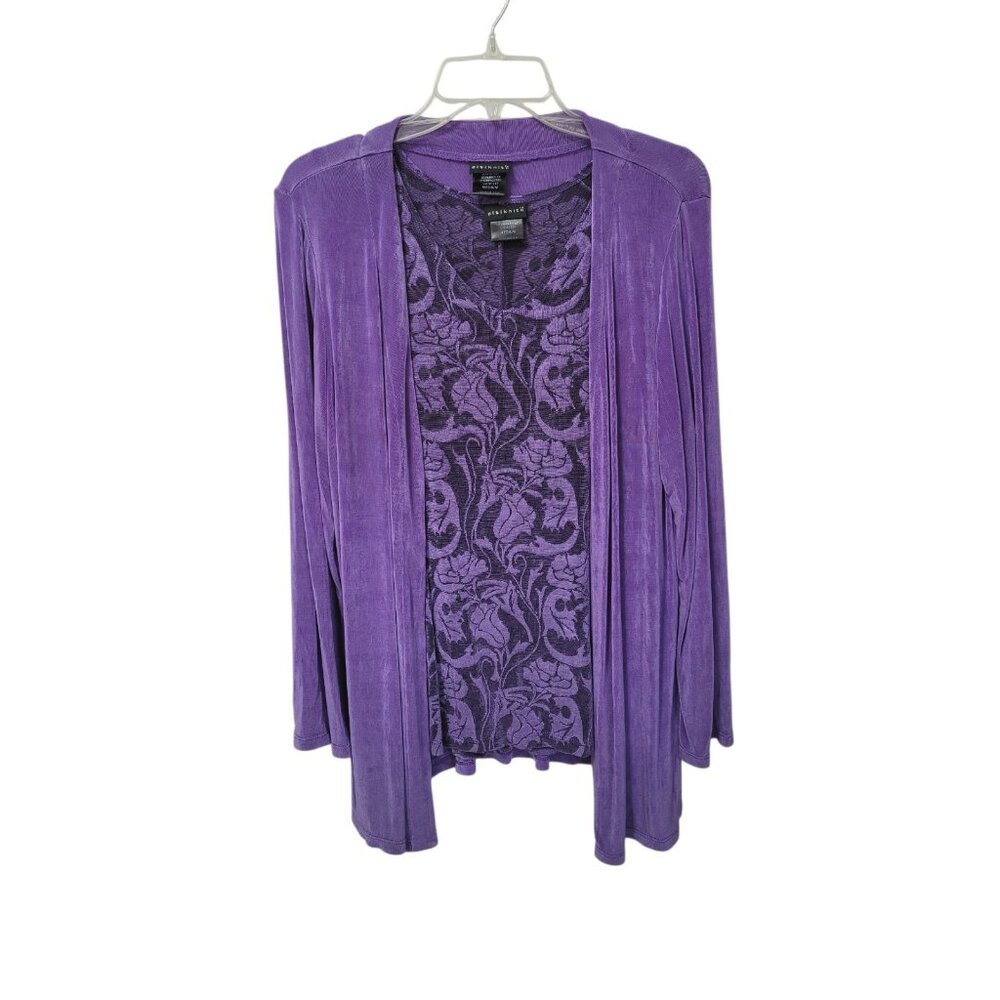 Citiknits 2 Pc Cardigan Sweater Tank Womens M Slinky Knit Open Front Purple - Picture 2 of 14